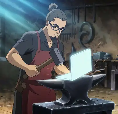Blacksmith working on a laptop