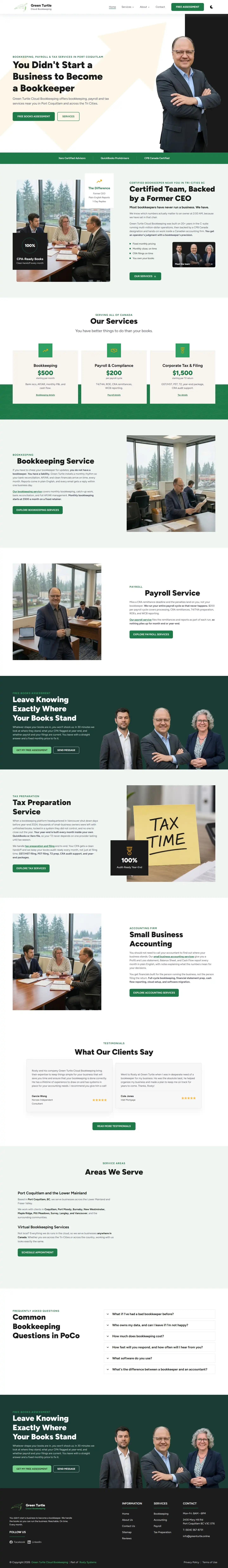 Full homepage of the Green Turtle Cloud Bookkeeping website